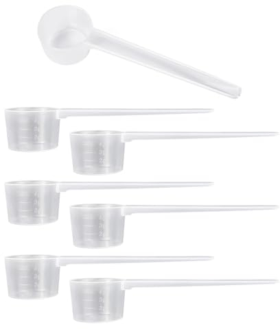 Lot de 6 cuillères à mesurer de 10 ml avec graduations en plastique transparent, cuillères réutilisables à long manche, parfaites pour mesurer le café, la poudre de protéine, le sucre, le sel, le MSG,