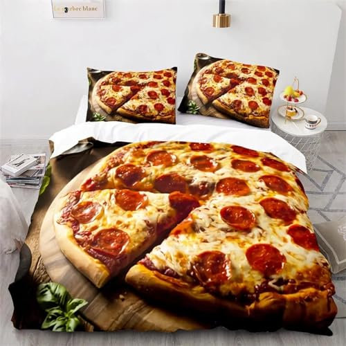 HYFBH Kreativer Fast-Food-Bettbezug, Pizza-Hamburger-Aufdruck, Bettbezug, Mikrofaser-Bettwäsche-Set, King-Size-Bett, für Kinder, Teenagerzimmer, 135 x 200 cm
