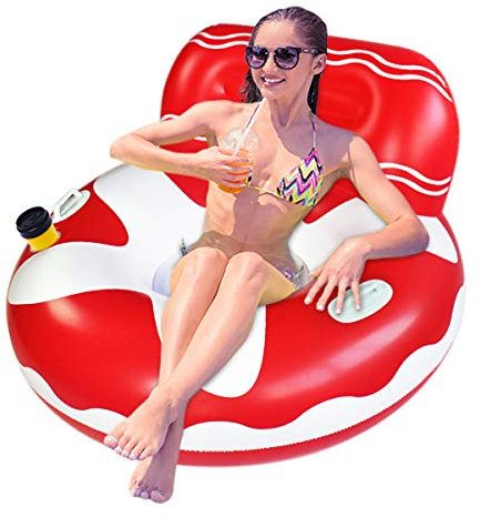 Pool floats for adults, Adult pool float, mesh bottom pool raft, with two handle and a big cup holder, Great for chilling in the pool,Red.
