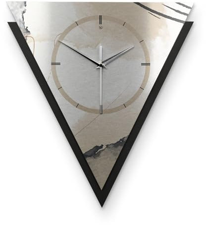 Kreative Feder Dreieckige 3D Designer-Wanduhr Abstract Elegance in modernem Metallic-Look Silber-schwarz ohne Tickgeräusche (Abstract Elegance, leises Funkuhrwerk)