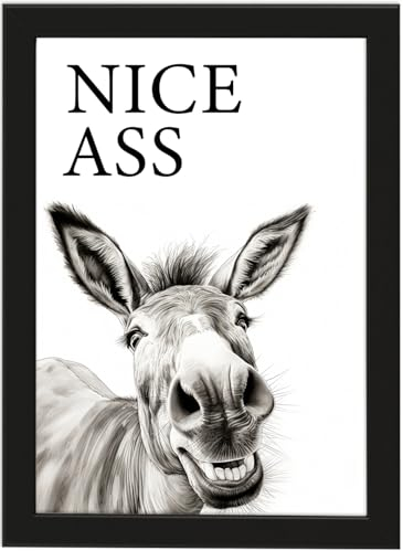 Esel Nice A**, Poster A4 mit Rahmen, Toilette Badezimmer Deko, Wand-Deko Bilder Lustiges Geschenk