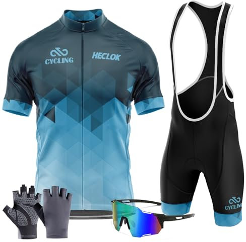 Herren Kurzarm Fahrrad Trikot Set,2024 neu Radtrikot Set Herren Kurzarm mit Atmungsaktiv Schnell Trocknend Radtrikot Mit 9D Gel Gepolsterten Shorts＋Fahrradhandschuhe, Fahrradbrille (TYP-7,3XL)
