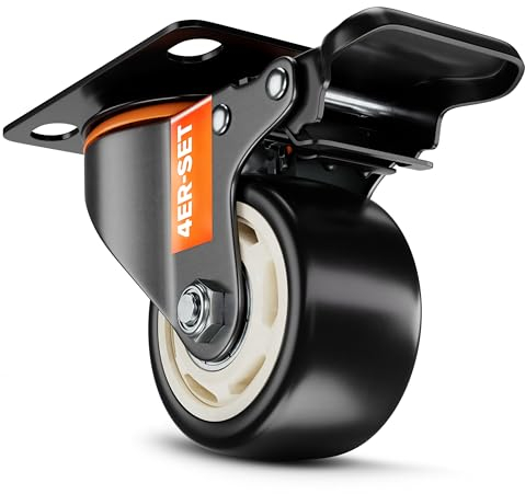 PEARWAY™ Schwerlastrollen 75mm - Tragkraft bis 500kg [4x Bremse] - extra leise & langlebig - Lenkrollen für Werkstatt, Möbel & Outdoor - Möbelrollen - Transportrollen Schwerlast - Rollen Schwerlast