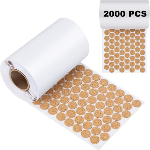 2000 Stück selbstklebende Kork-Pads, 1,27 cm, Schranktür, Stoßstange, Punkte, Schranktürschutz, Möbel-Stoßstangen, Korkböden, 0,1 cm dick, mit selbstklebender Rückseite für Bastelarbeiten, Schubladen,