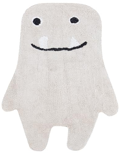 Kinderteppich aus Baumwolle 70 x 100 cm Monster Handgewebt Wohnzimmer Babyzimmer Kinderzimmer Beige Zodi