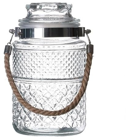 TRTO 1Pcs Glass Storage Jar With Airtight Lid & Rope Handle Sweet Kitchen Container 1800ml Easy To Use and Cleans
