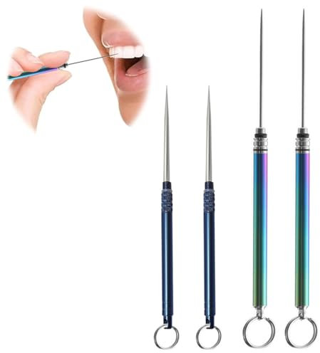 ZEACCT 4 Piezas Palillo de Dientes de Aleación de Titanio, Palillos de Dientes de Titanio Portátiles, Palillos de Dientes Portátiles de Acero Inoxidable, para Picnic y Camping al Aire Libre