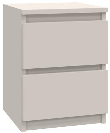 CDF Nachttisch M2 Malwa, Nachtschrank | Farbe: Kaschmir (beige) | Ideal für Schlafzimmer, Kinderzimmer, Teenager | Einfache Montage | Zwei geräumige Schubladen | Grifflose Schubladen