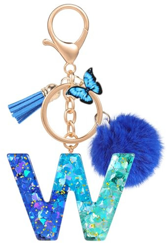 MWOOT Nom Lettre initiale W Porte-clés, Bleu Porte-clés pour Femme, Charmes en Résine Pour Clé Porte Clef Voiture Décor Sac à main