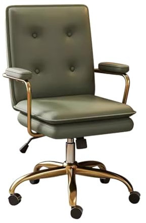 High Back Executive Office Chair Leather Armrest with Tilting Backrest,Computer Desk Chair for Home Work and Study,Gaming Chair with Wheels(Green,Gold Legs)
