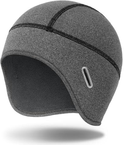 MELASA Warme Winter Fahrradhelm Mütze, Helmet Liner Skull Cap mit Brillenlöchern, HelmunterziehmüTze für Herren Damen Radfahren Skifahren Laufen Grau