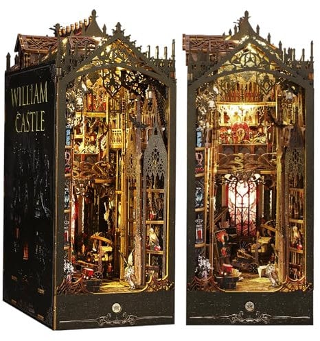 hzuisst Book Nook, Maison Miniature en Bois, Minicity Book Nook Bibliothèque avec Lampe à Capteur LED, DIY Miniature House Serre-Livres Book Nook Kit pour Adolescents et Adultes