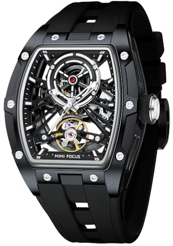 AIMES Tonneau Herren-Automatikuhr, luxuriöse Skelett-Uhren für Herren, automatischer Aufzug, mechanisch, wasserdicht, analog, einzigartig, cool, quadratisch, großes Zifferblatt, Armbanduhr mit