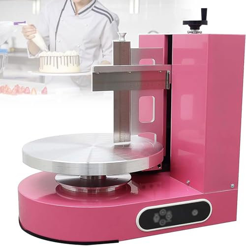 Mixtric Máquina para Decorar Y Rebozar Pasteles, Máquina para Hacer Pasteles Y Esparcir Crema, Raspador Graduado Ajustable, Plato Giratorio Automático, para Pasteles,Rosado