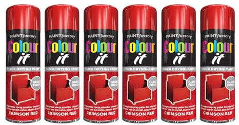 YSAMAX All-Purpose Crimson Red Spray Paint, Gloss Finish, Quick Drying Formula, Perfect For Use On Metal, Plastic, And Wood, Polished, Long-Lasting Finish, (6PCS)