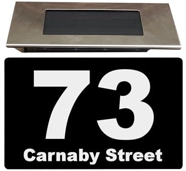 Personalised House numbers plaques with Solar Light – Modern & Durable Aluminium Composite Address Plate, Waterproof Door Number Plaques for Wall, Night Visibility House Numbers Sign- Black, 200X130MM