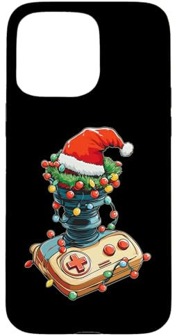 Coque pour iPhone 15 Pro Max Arcade Joystick 80s Rétro Jeux Vidéo Chapeau de Noël Noël