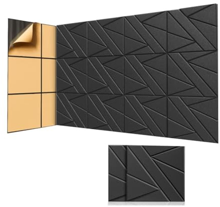 Qussedser 8 Pack Self-Adhesive Soundproof Wall Panels,12x12x0.47In Sound Proof Foam Panels for Home Studio Office Decor Black