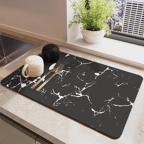GIUSOBG Kaffeemaschine Abtropfmatte 60×50 cm Schnelltrocknend Abtropfmatte | Drying Mat Underlay for Coffee Machine Kaffeemaschine Matte Marmor Geschirr für Kaffeematte Super Absorbent Dish Drying Mat