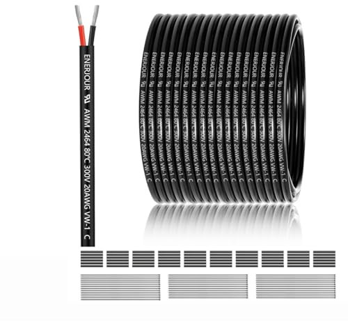 Cable de 20 AWG 2 x 0,5 mm² de 2 núcleos de 60 metros, 2 hilos de cobre estañado, PVC 20 AWG 2 conductores para CC 5 V/12 V/24 V, iluminación LED, cable de extensión, coche, etc., certificación CE