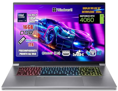 acer Ordinateur portable Gaming Predator Triton Neo 16 • Processeur Intel Ultra 9 185H • RAM 16 Go DDR5 • SSD 1 Tb • Écran 16 WQXGA 2560x1600 240Hz • NVIDIA GeForce RTX 4060 8 Go GDDR6 • Thunderbolt