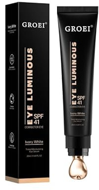 Crème pour les yeux avec SPF 41 - Crème hydratante anti-rides pour les yeux - Protection solaire minérale légère pour les peaux sensibles - Contre les cernes et les rides - Blanc ivoire, 20 ml