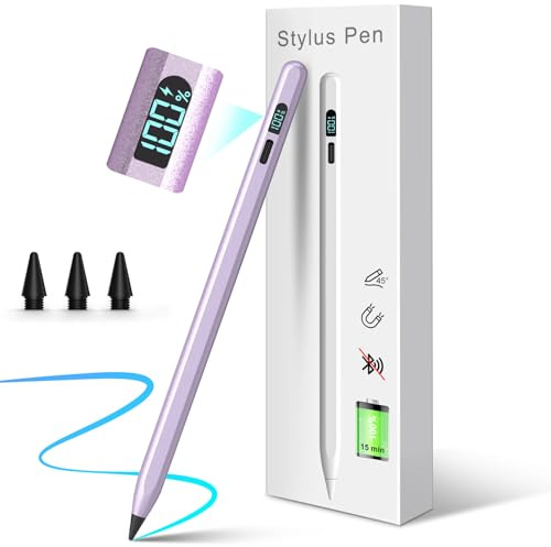 Mixoo Stylus Pen für iPad 2018-2026, Akkuanzeige, 11 Std. Laufzeit, Lila | Handflächenablehnung/Neigungssensitivität, magnetischer Stift für Apple iPad 6–10/A16, Pro M4 11/12,9, Mini 5–7, Air 3–5