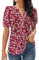 GRECERELLE Ladies Shirts V Neck Pleated Blouses Ruffle Short Sleeve T Shirts for Women UK Elegant Summer T-Shirts Blouses for Women UK (Red Sunflower, XXL)