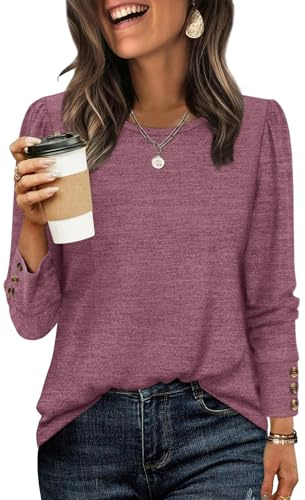 WIHOLL Ladies Tops Jumpers for Women UK Crew Neck Sweatshirt Shirt Purple Red Top Size 14-16