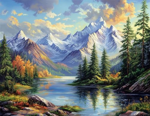 Wallphantom Natürliche Landschaft Riegel Haken Teppich Kits Für Erwachsene Kinder,Waldhügel,Bedruckte Leinwand Häkeln Handarbeit Handwerk Teppich Kissen Matte Wandteppich,80x115cm