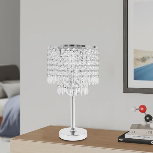 Levkitch Kristall Tischlampe Lampenschirm,Runder Standfuß Kristallfschirm,für E27 Glühbirne,LED Standleuchten Nachttischbeleuchtung Desk Lamp Tischleuchte