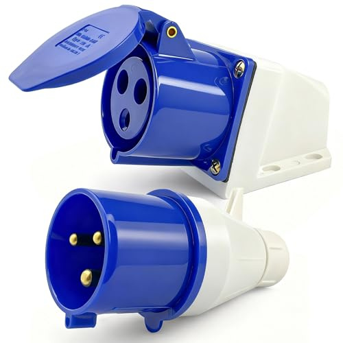 GZcaiyun 220V 32A Stecker und CEE Adapter, Industriestecker, 2 Stück | 32A - 2P + E 3-Poliger Einphasen-Industrie Stromadapter für Docks, Metallurgie, Kraftwerke, Wohnmobile, Camping