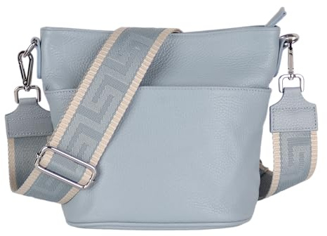 MIRROSI Damen Umhängetasche, Crossbody Bag, Echtleder I Made in Italy (1 Tasche 1 oder 2 Gurt(e)), 24x18x12cm (BXHXT) Mittelgroß