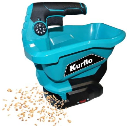 Kurflo Kabelloser Saatgutverteiler, Akku Streugerät, Elektrischer Streuer 3.3L, 8-stufig einstellbar, für Saatgut, Dünger, Streusalz, Sand, kompatibel mit Makita 18V Akkus, ohne Akku & Ladegerät
