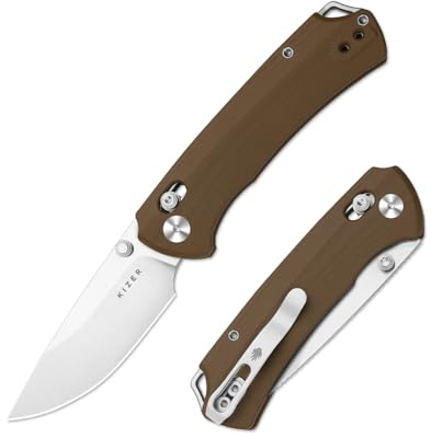 Kizer T1 CD EDC Klappmesser mit Drop Point Klinge, V3490.2CA2 | 8 cm Nitro V Stahl Klinge Taschenmesser mit Braunem G10 Griff, EDC Messer für Camping, Wandern und Angeln