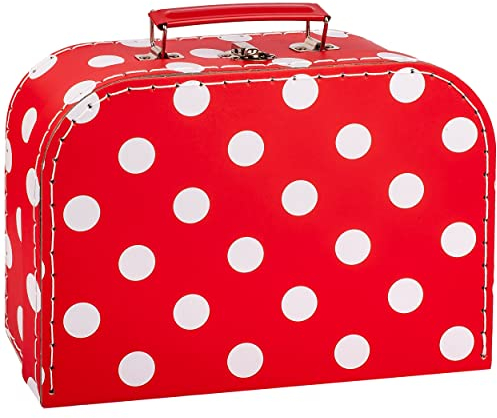 alles-meine.de GmbH 1 Stück Koffer/Kinderkoffer - MITTEL - rot & weiße Punkte - 25 cm - Pappkoffer - Puppenkoffer - Kinder - Pappe Karton - gepunktet/Polka Dots - ideal..