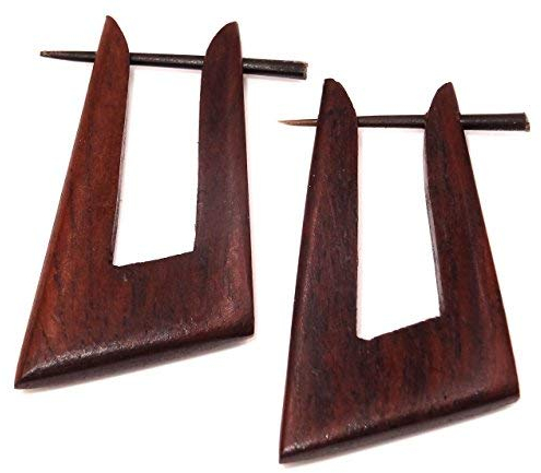 BALI PAPAYA Faux Ecarteur Bois Boucles d'oreilles Piercing Homme Femme Wooden Fake Expander Gauge Wood Earring Earrings Fake Paire Spirale Marron