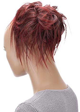 CAISHA Jumbo Haarteil Haargummi Dutt Flora Hochsteckfrisuren Brautfrisuren Natürlich Gewellt Unordentlich DM17cm Rot Mix G9F