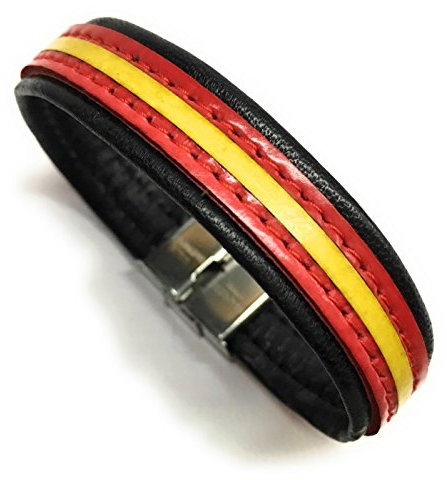 YOJAN PIEL | Pulsera De Cuero Bandera De España (Fabricada Artesanalmente) | Complementos de Moda Unisex para Hombres y Mujeres de Estilo Atemporal y Elegante | Regalos Originales y Exclusivos