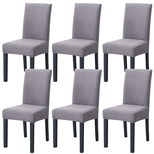 LiveGo Dining Chair Covers Set of 6,Stretch Dining Chair Protective Slipcovers,Elastic Removable Washable Chair Protector Seat Covers for Dining Room Banquet Party Home Decoration(C-sliver grey, 6PCS)