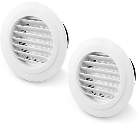 QWORK® Lüftungsgitter rund, ABS Abschlussgitter mit eingebautem Fliegengitter für Badezimmer, Garage, Küche, 100mm, 2 Stück