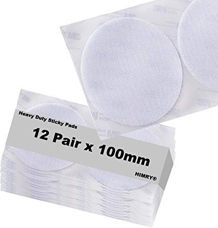 HIMRY 100mm x 12 paia Magia Adesivo Tondo Forte di Montaggio, Colla Adesiva 3M, Versatili Appiccicosi Rotondi su Cuscinetti Pareti Piani Porte, Gancio e Anello, Niente più Chiodi, Bianca KXB5055