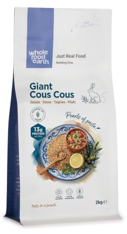 Wholefood Earth Giant Cous Cous 2kg | Wholewheat Pearl Couscous | Source of Protein & Fibre | Vegan | GMO Free | No Added Sugar | Salads, Soups & Mediterranean Dishes