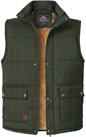 MAGCOMSEN Mens Gilet Fleece Lined Work Body Warmer Winter Thermal Golf Gilet Jackets with Pockets for Outdoor Fishing Hiking Hunting Army Green