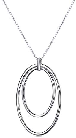 DAOCHONG 925 Sterling Silber Doppelt Kreis Anhänger Halskette Langkettige Pullover Halskette für Damen Frauen, 28 + 2 Lange Kette