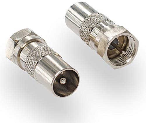 HB-DIGITAL SAT-Antennen-Adapter: F-Stecker (Satelliten DVB-S/S2 Anschluß männlich) zu IEC-Stecker (Kabelfernsehen DVB-C, Terrestrischer DVB-T2 Anschluß, männlich) Koaxial TV Steckverbinder Vernickelt