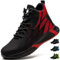 PAQOZKC Zapatos de seguridad ligeros para hombres y mujeres, zapatillas de trabajo, puntera de acero, botas de seguridad deportivas, transpirables, sin cordones, zapatillas industriales 4-11 UK, Rojo
