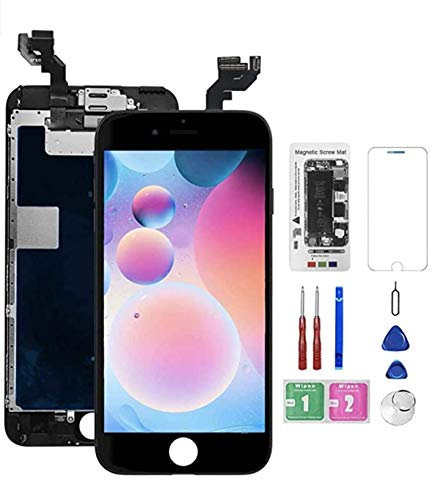 Allfixparts Schermo sostitutivo per iPhone 6S Plus con fotocamera frontale, sensore di prossimità, auricolare, display LCD touch 3D per A1687, A1634, A1699, pellicola protettiva, strumenti (nero)