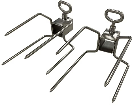 Set of 2 Stainless Steel Chicken Rotisserie Spit Forks for Hog Roast 20mm x 20mm Square Skewer