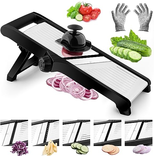 VEKAYA Mandoline Slicer for Kicthen,Adjustable Vegetable Slicer,Food Chopper,Potato Slicer,Mandolin,Tomato Slicer,Veggie Cutter,Stainless Steel Professional with Safety Gloves